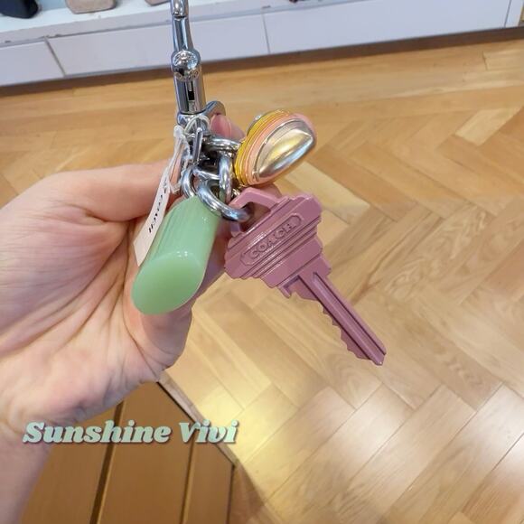 NWT Coach Key Cluster Bag Charm Keychain Silver Pink Gold Multi CP891 - Picture 2 of 5